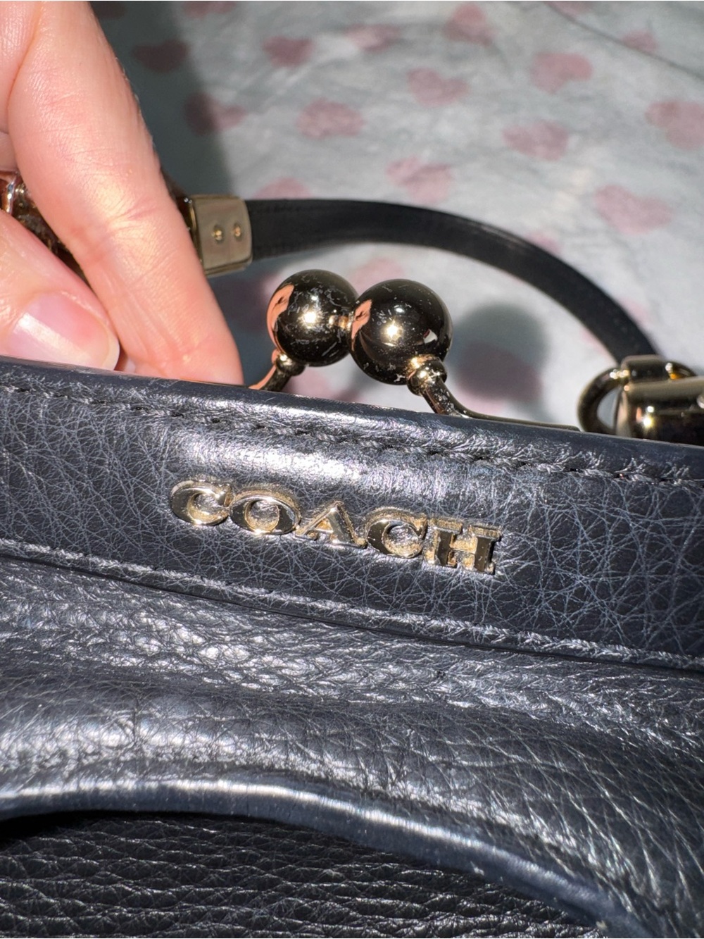 Coach Black Leather Shoulder Bag with Gold Kisslock Hardware